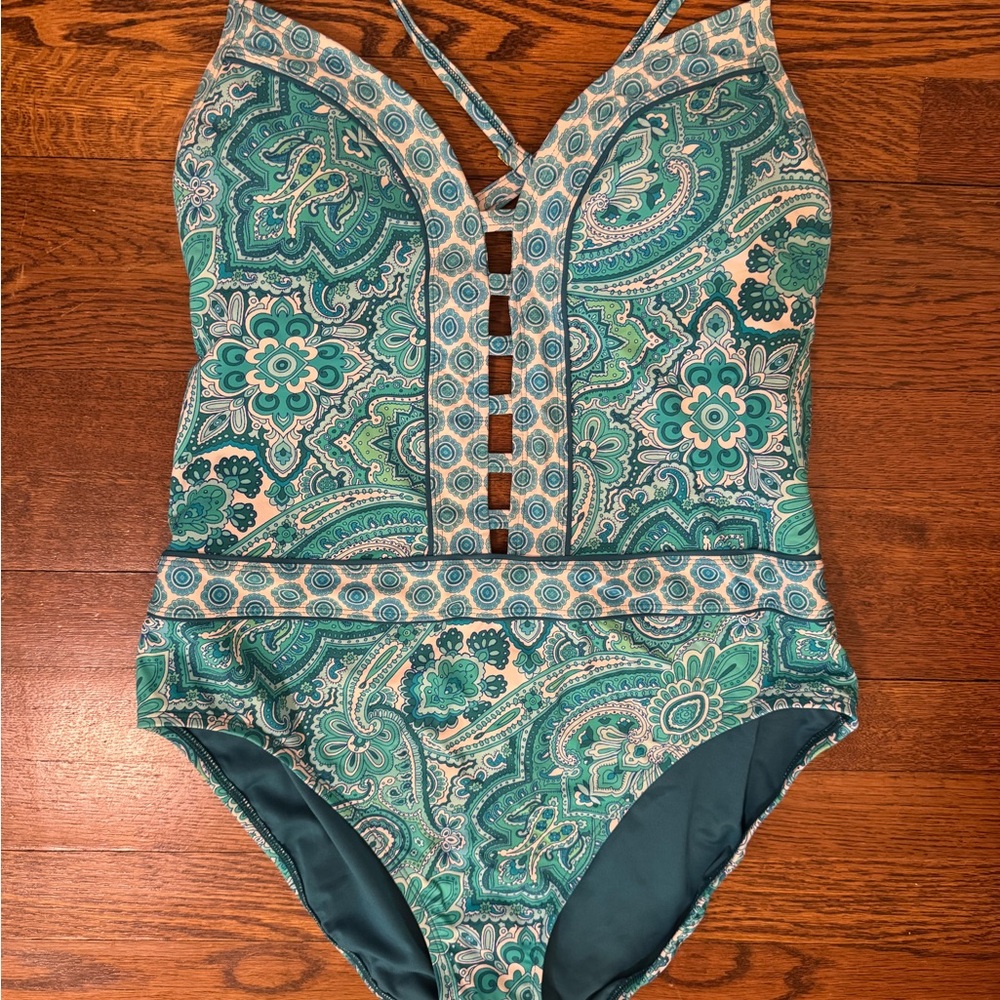 Women’s Paisley One-Piece Swimsuit in Teal and Aqua